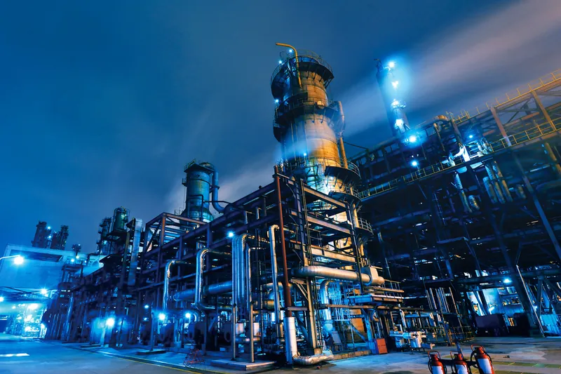Industrial processing plant at night